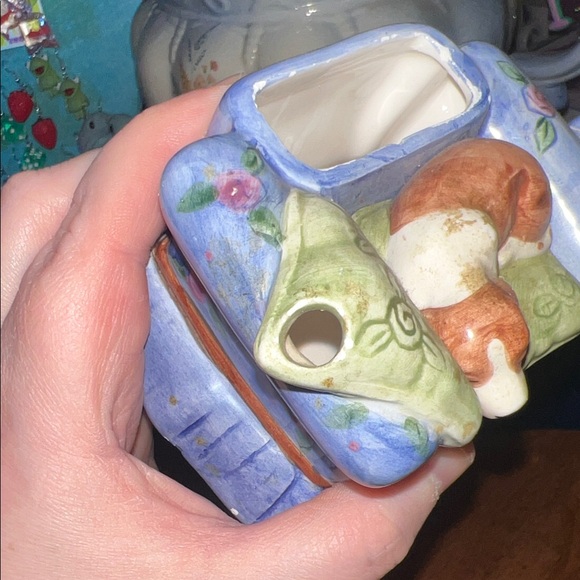 Blue Ceramic Dog Figurine on Couch mini planter - Picture 7 of 9